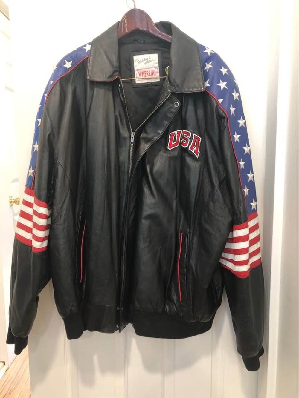 RARE VTG 90s Michael Hoban "Where MI" USA Leather Bomber